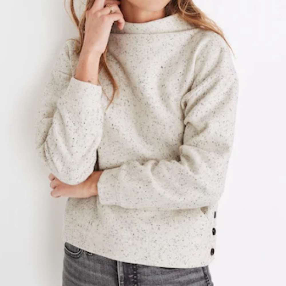 Madewell Cream Donegal Mockneck Side-Button Sweatshirt Size Small